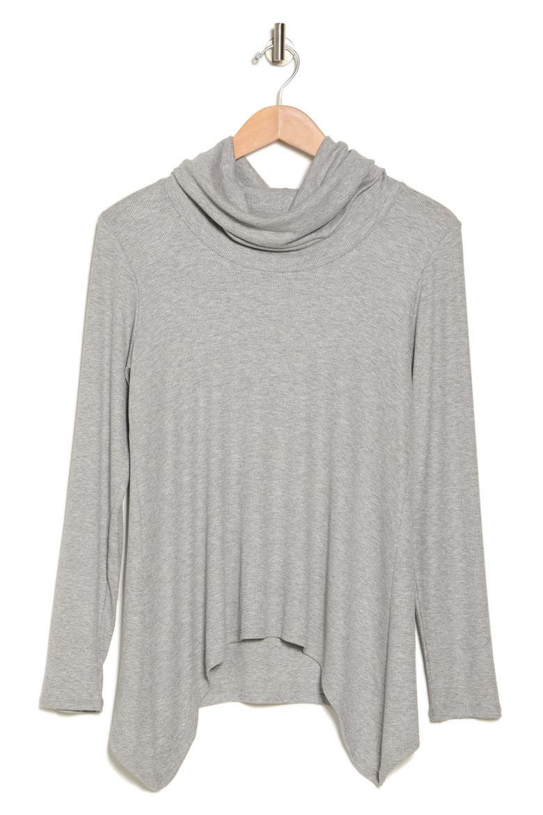 Cowl Neck Asymmetric Top, Alternate, color, CHARCOAL PRINT 1
