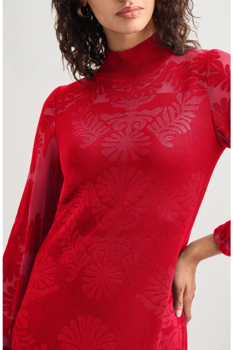 Long Sleeve Burnout Dress, Alternate, color, ROUGE