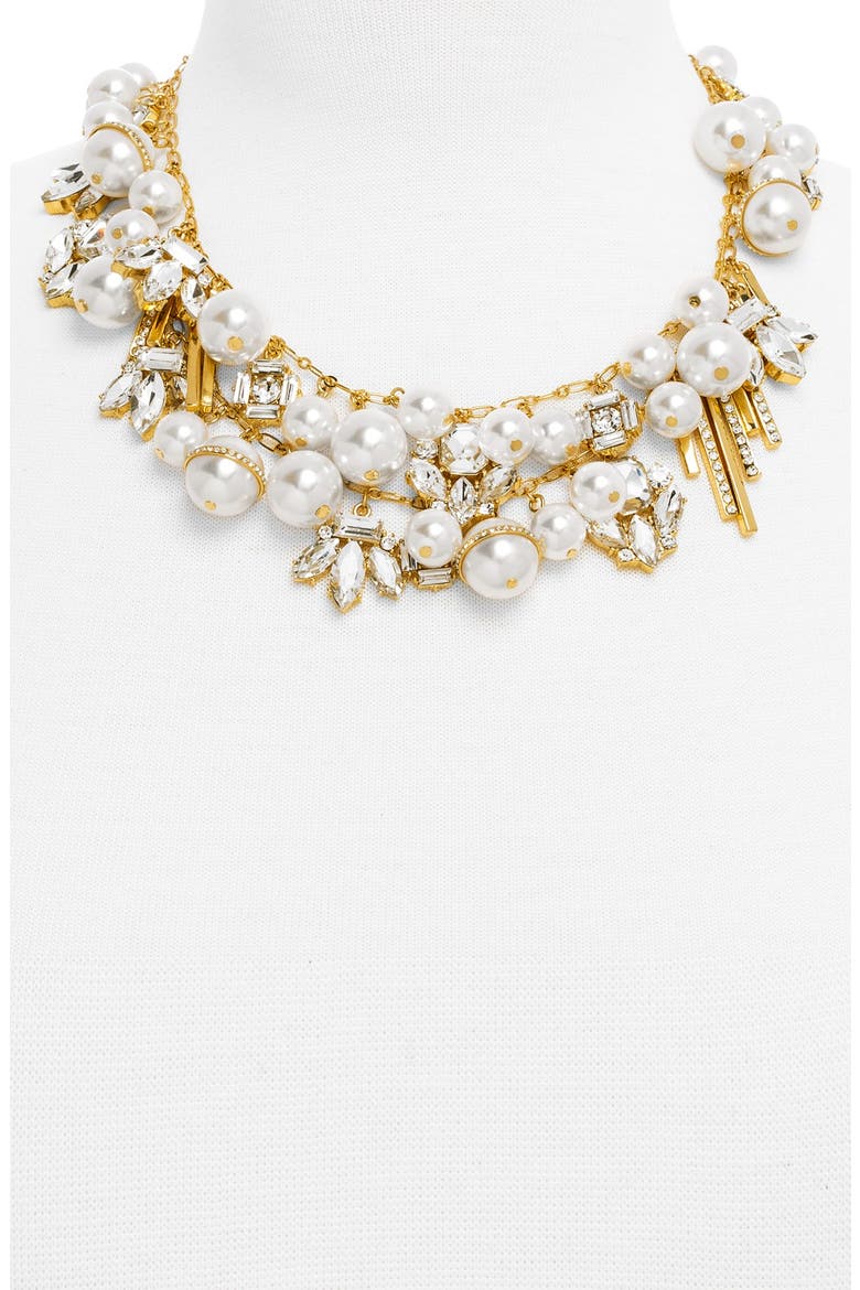 'Faux Pearl Shower' Bib Necklace, Alternate, color, CLEAR/ GOLD