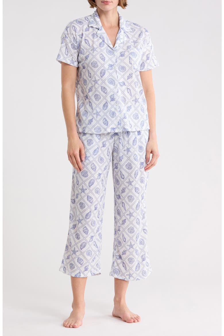 Short Sleeve Top & Crop Pants Pajamas, Main, color, ATHENA SHELL LATTICE WHITE