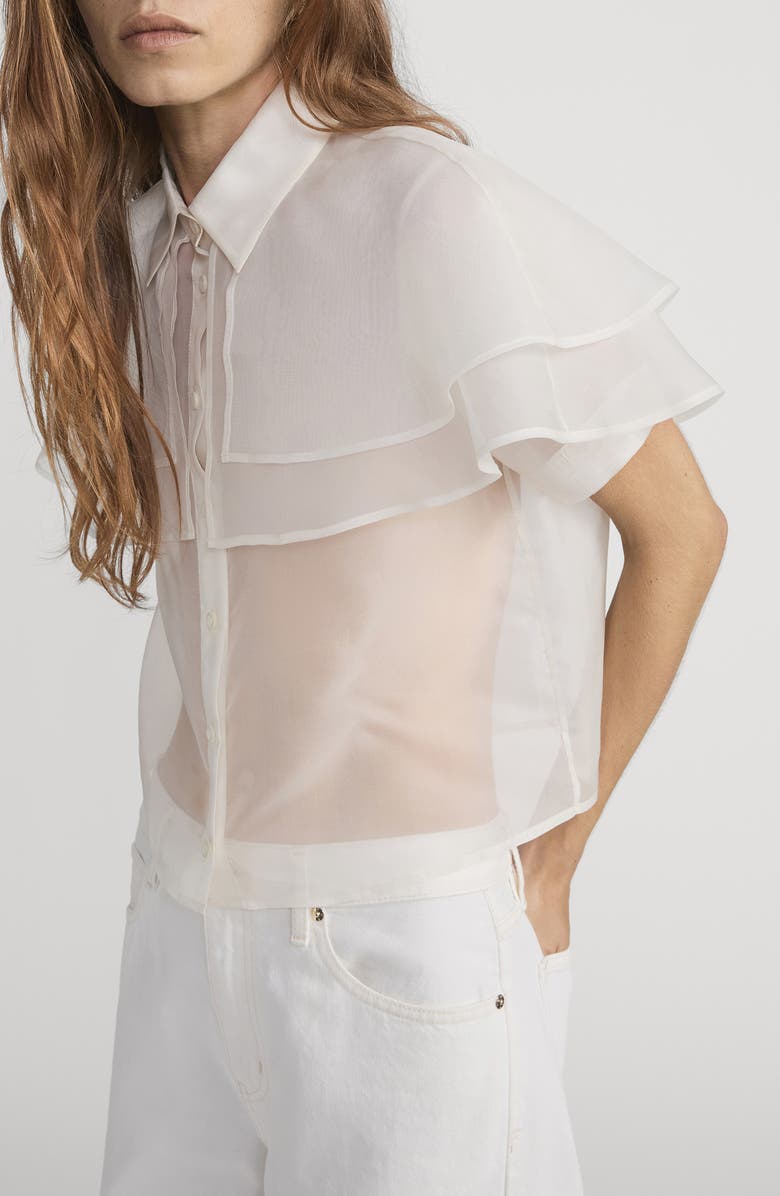 FRAME Cape Accent Silk Button-Up Shirt, Alternate, color, Cream
