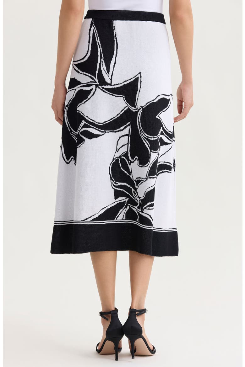 A-Line Floral Jacquard Soft Knit Midi Skirt, Alternate, color, Black/White