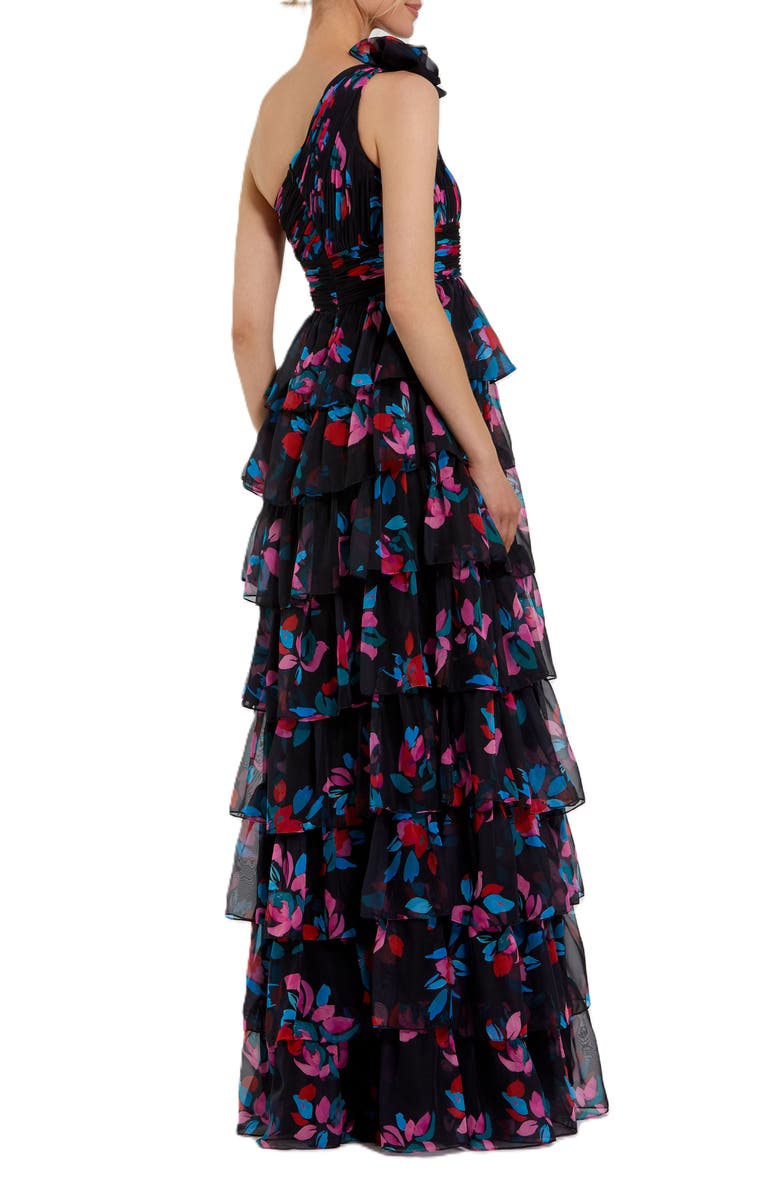 Mac Duggal One Shoulder Printed Chiffon Tiered Ruffle Gown, Alternate, color, 