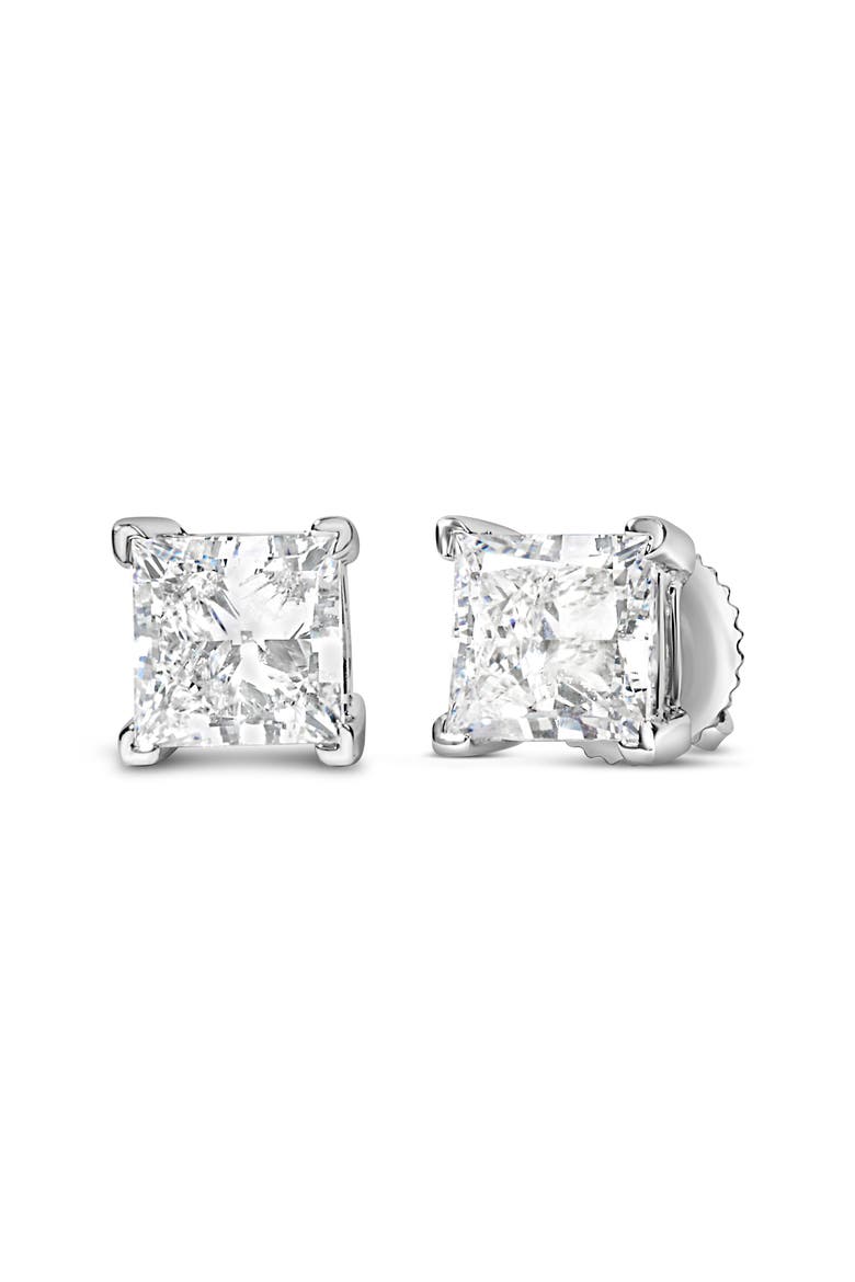 14K White Gold 1 1/2 Ct Princess Lab-Grown Diamond Solitaire Stud Earrings, Alternate, color, White