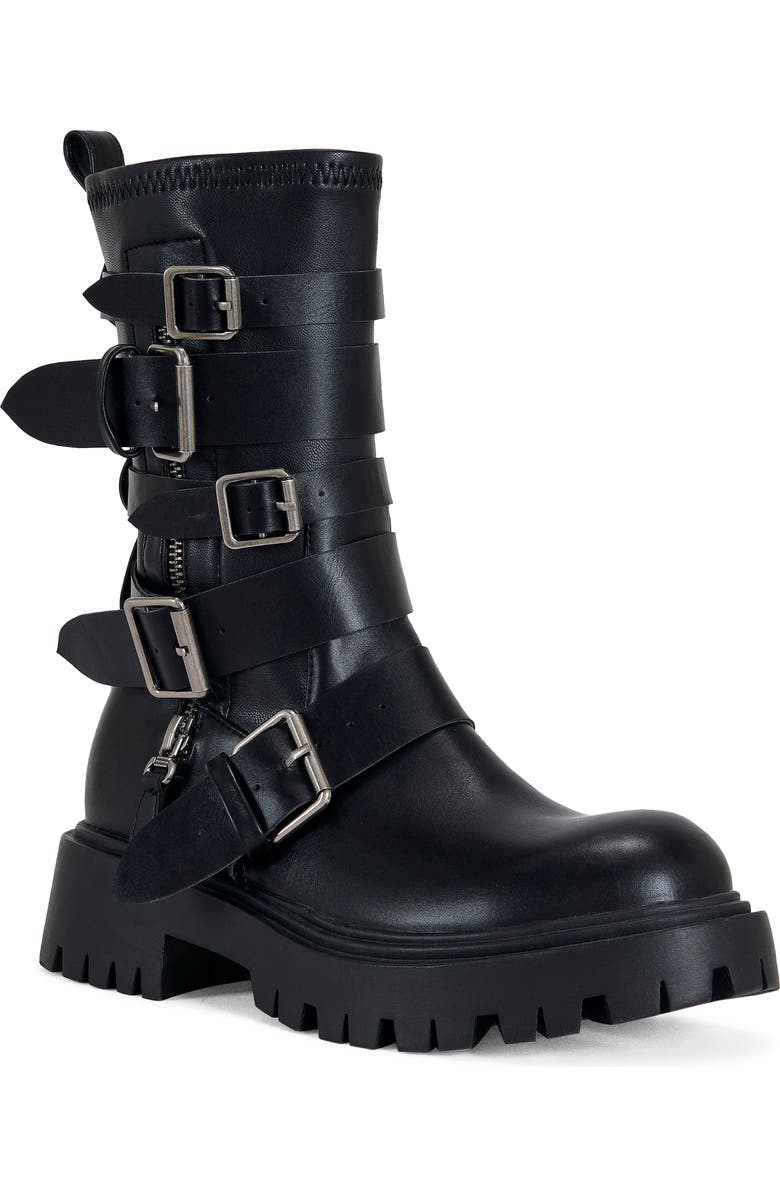 AZALEA WANG Spridy Buckled Combat Boot, Main, color, Black