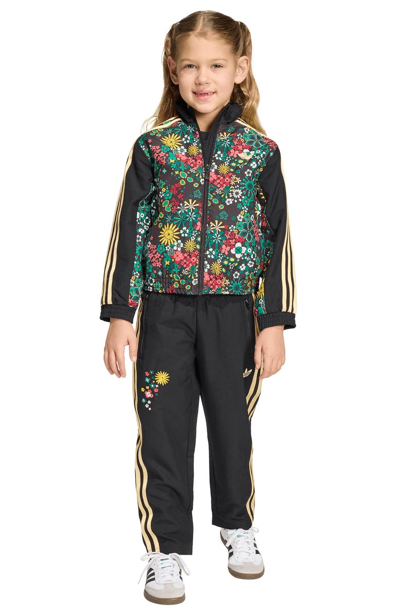 adidas Kids' Floral Print Track Jacket & Pants Set, Main, color, Black