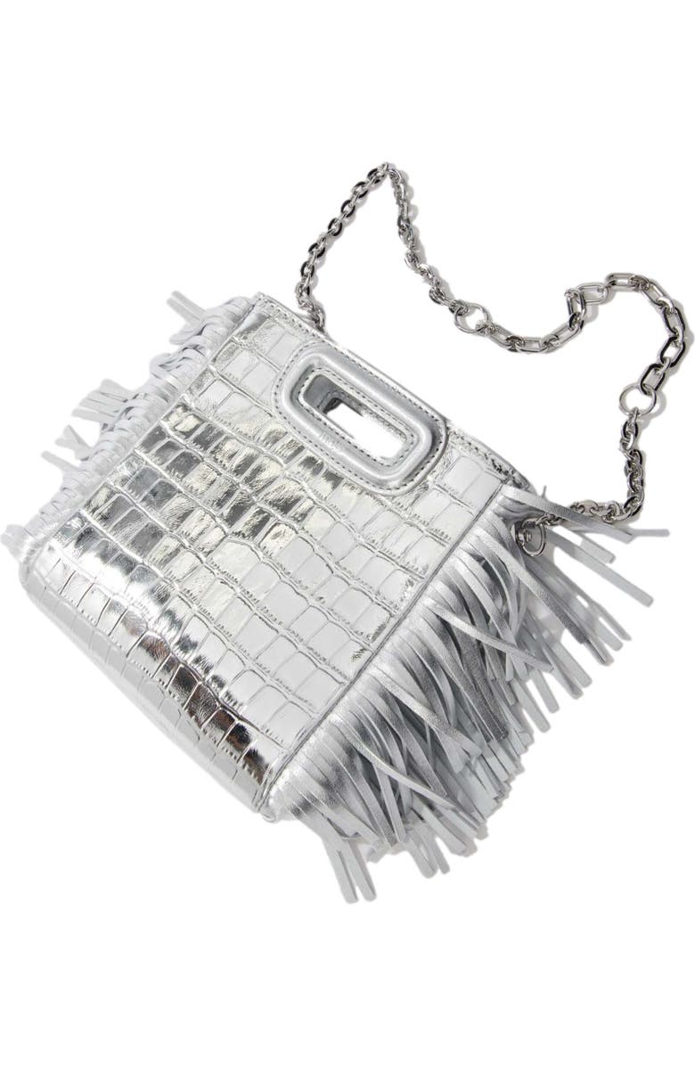 maje Mini embossed-leather M bag with chain, Alternate, color, Silver
