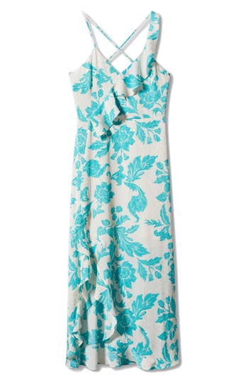 Mango Print Sleeve Ruffle Maxi Dress In Sand