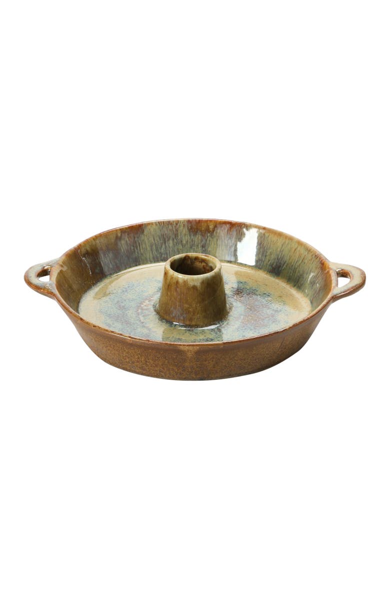 Storied Home Stoneware Dish with Toothpick Holder, Reactive Glaze, Brown, Main, color, Brown