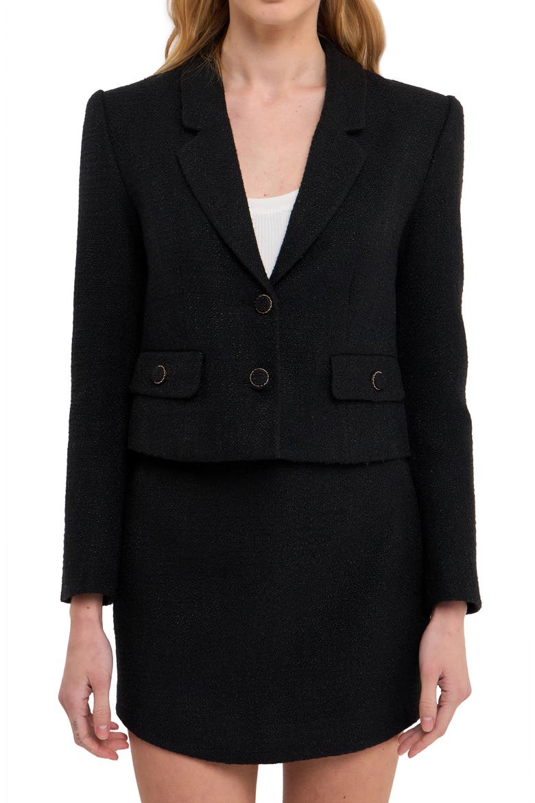 Crop Tweed Blazer, Main, color, BLACK