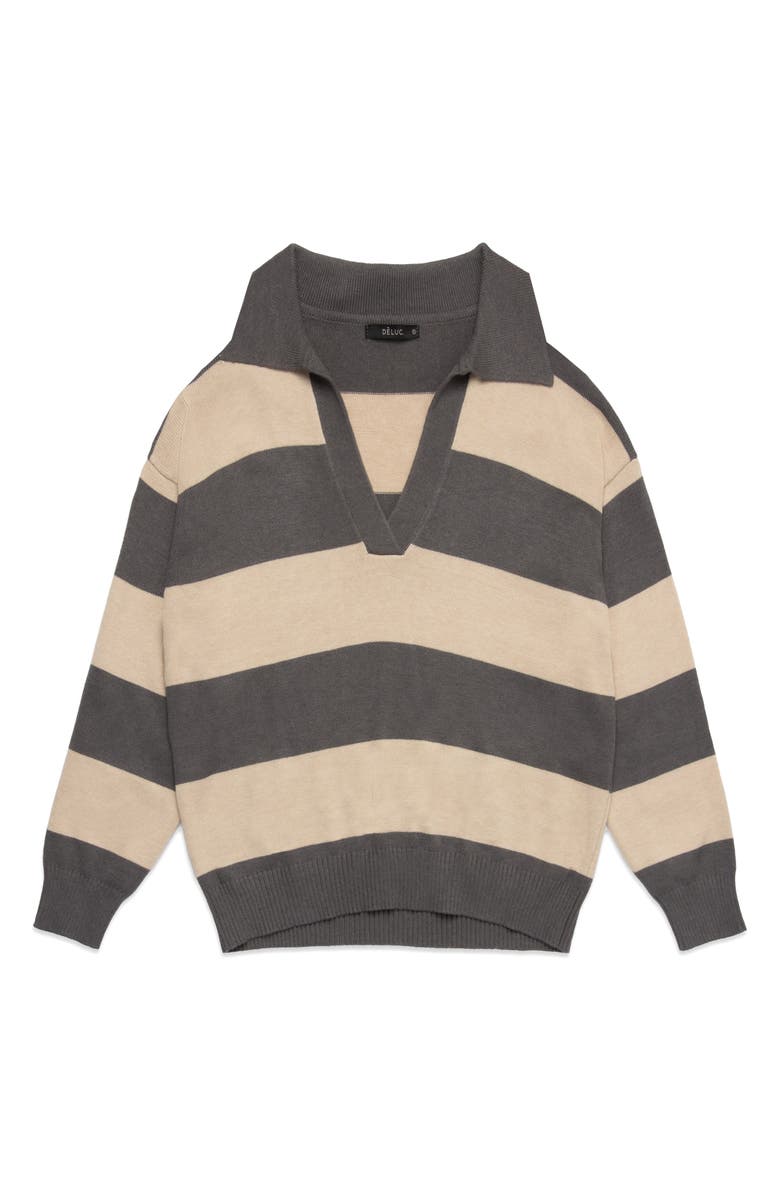 DELUC Nick Polo Stripe Sweater, Main, color, Grey Melange With Ecru Melange