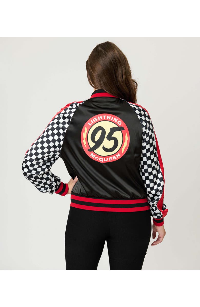 Unique Vintage Satin Bomber Jacket, Alternate, color, Black Checkered
