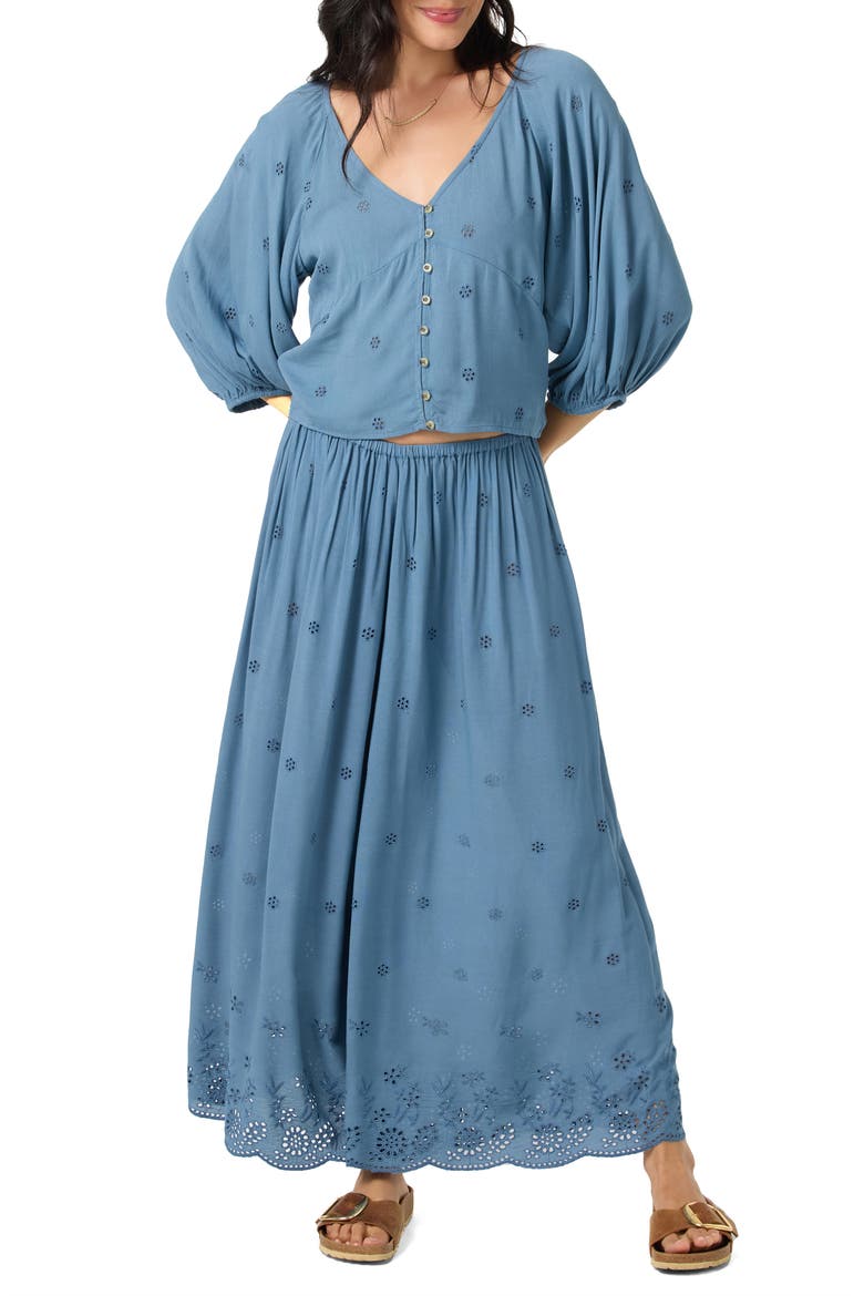 Delaney Eyelet Wide Leg Pants, Alternate, color, PROVINCIAL BLUE