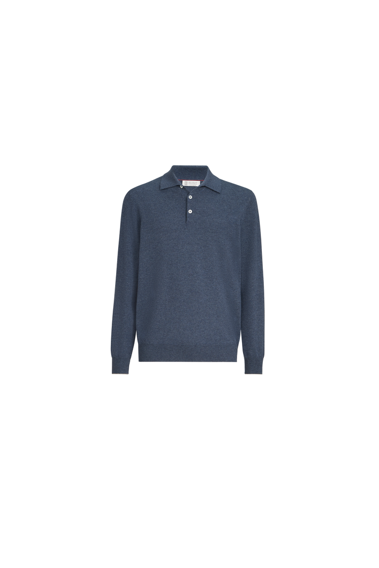 Cashmere knit polo shirt, Alternate, color, Denim