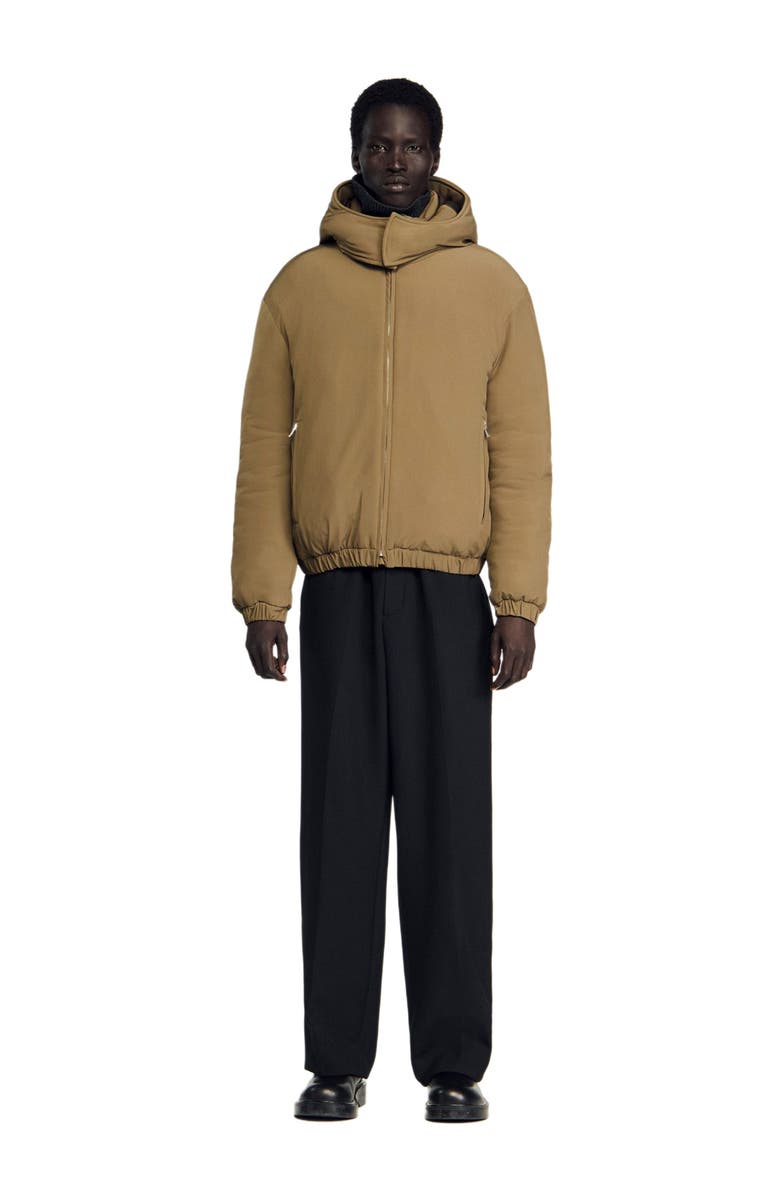 SANDRO Puffer jacket with removable hood, Alternate, color, Caramel