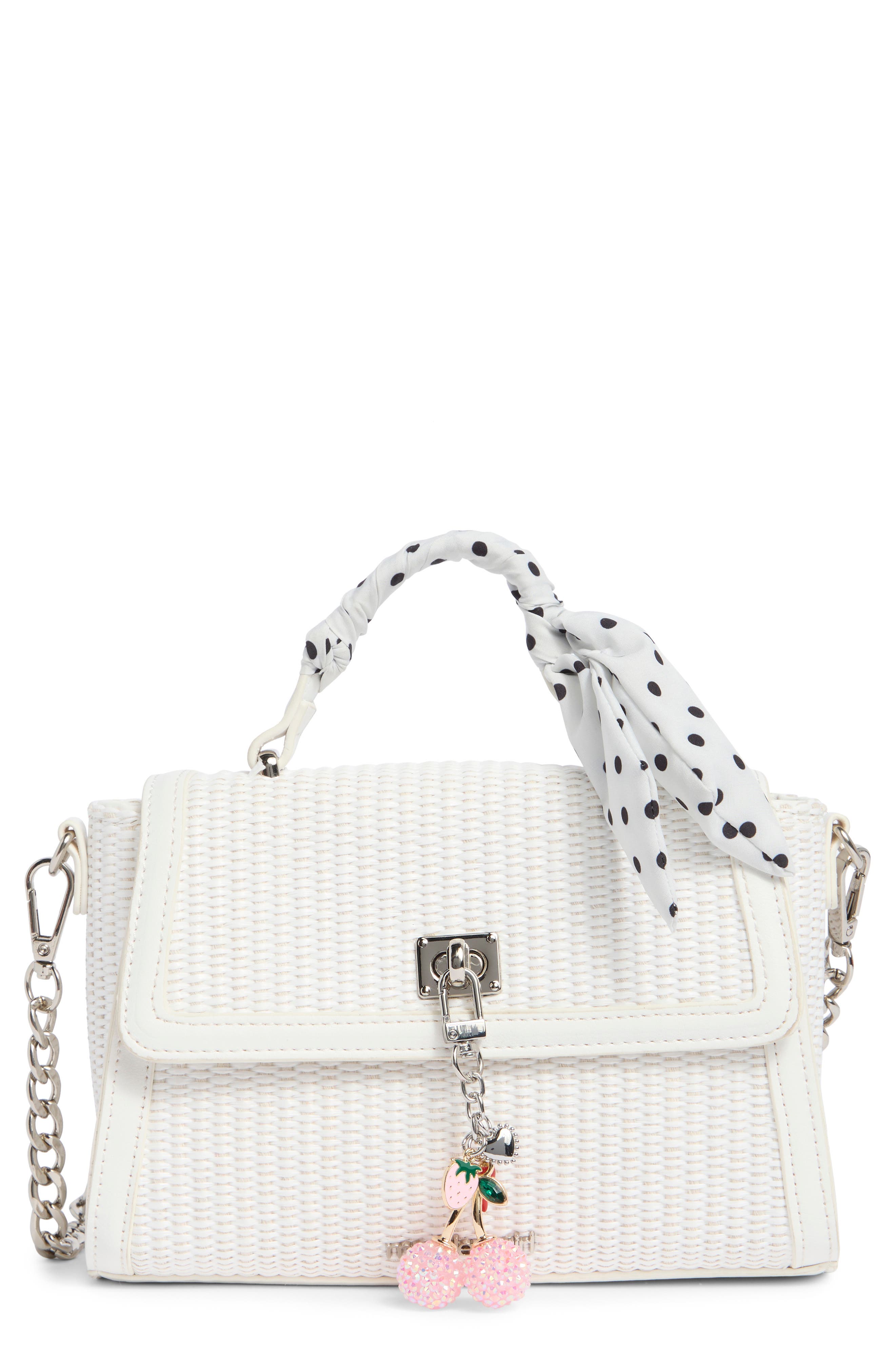 Madden Girl Scarf & Fruit Charm Straw Handbag