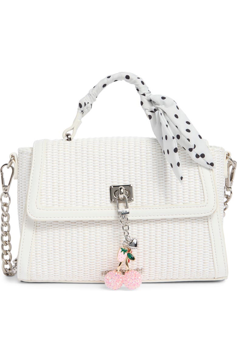 Madden Girl Scarf & Fruit Charm Straw Handbag, Main, color, White