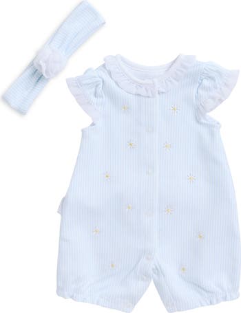Embroidered Cotton Romper & Headband Set