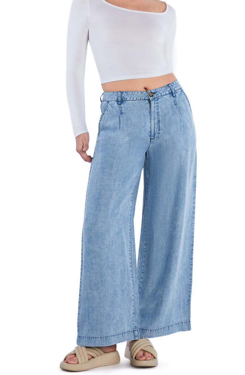 HINT OF BLU Chill Pleated Mid Rise Wide Leg Jeans, Alternate, color, Organic Blue