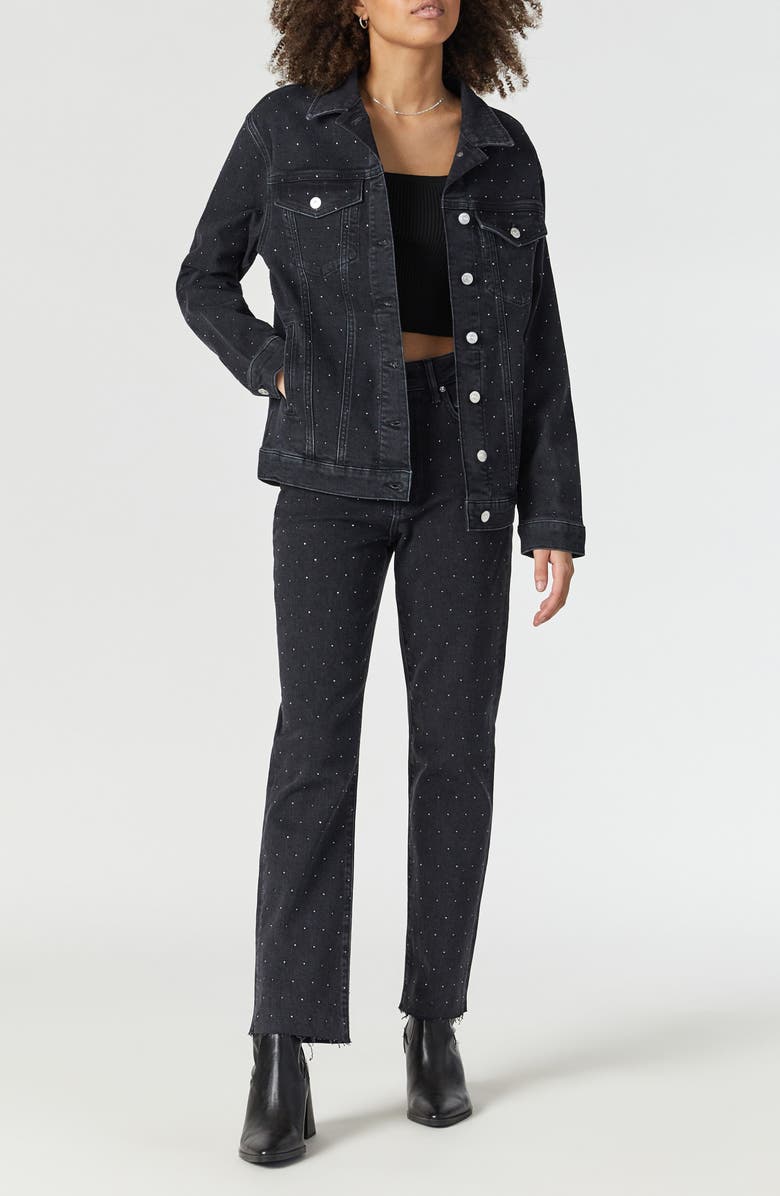 Mavi Jeans Karla Rhinestone Denim Jacket, Alternate, color, Shiny Smoke Denim