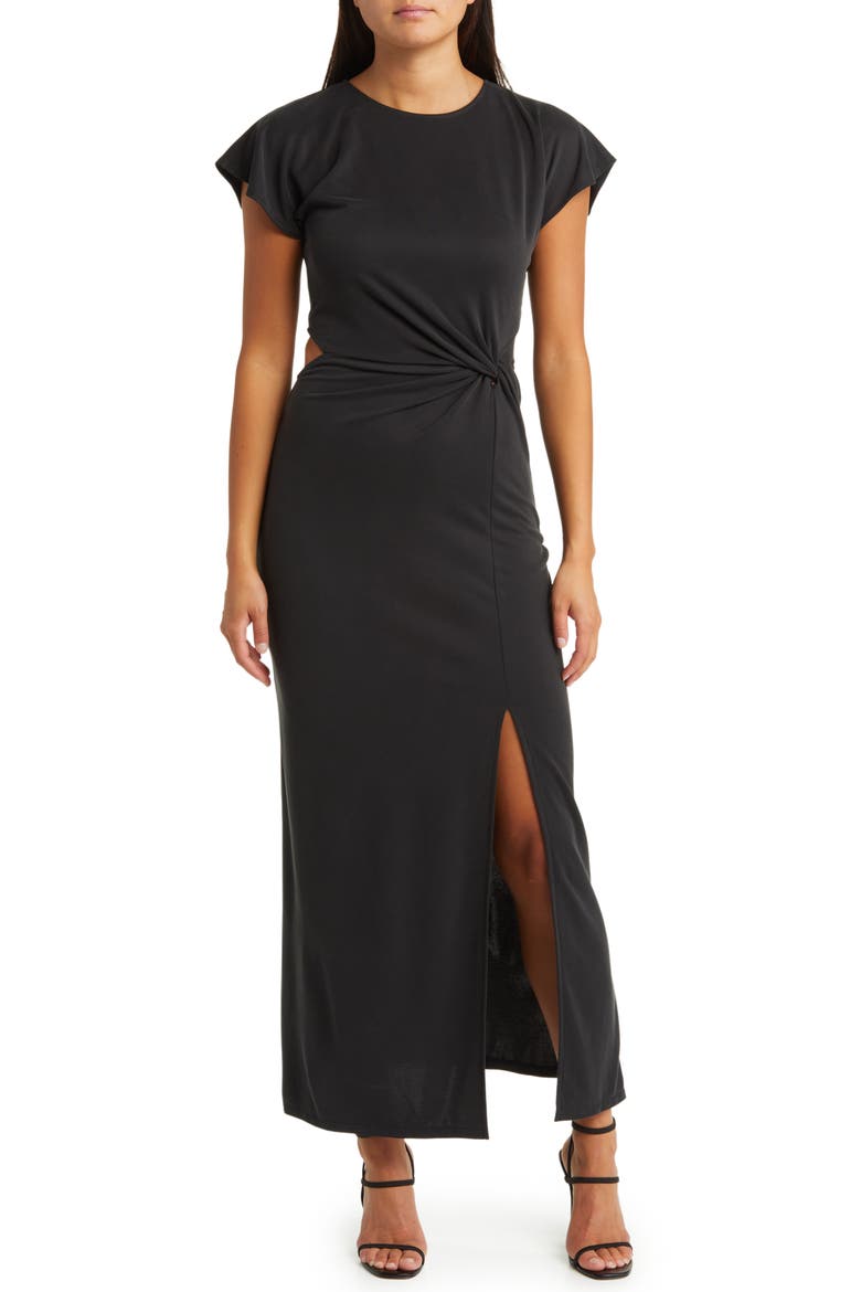 Twist Front Cutout Maxi Dress, Main, color, BLACK
