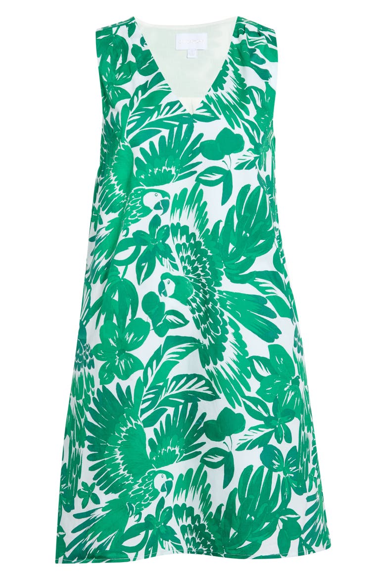 Tropical Print Cotton Shift Dress, Alternate, color, WHITE-GREENS