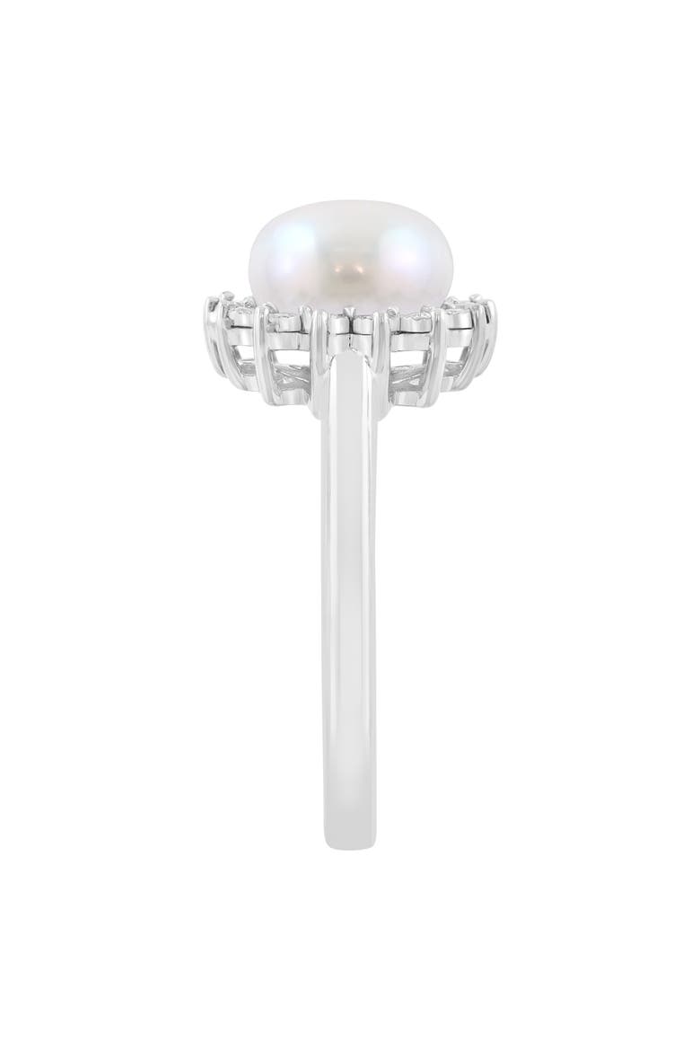 Sterling Silver Pearl Diamond Halo Ring, Alternate, color, WHITE