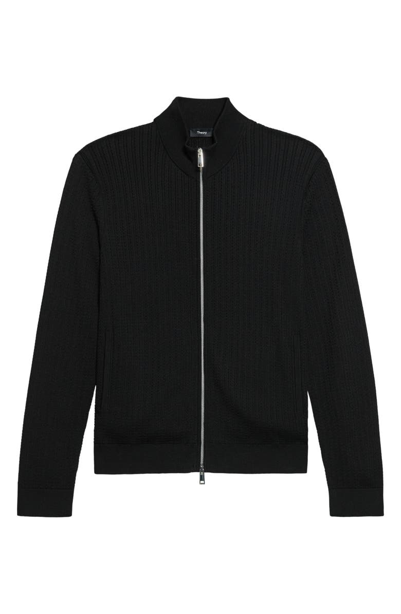 Theory Walton Cabled Cotton Zip Cardigan, Alternate, color, Black
