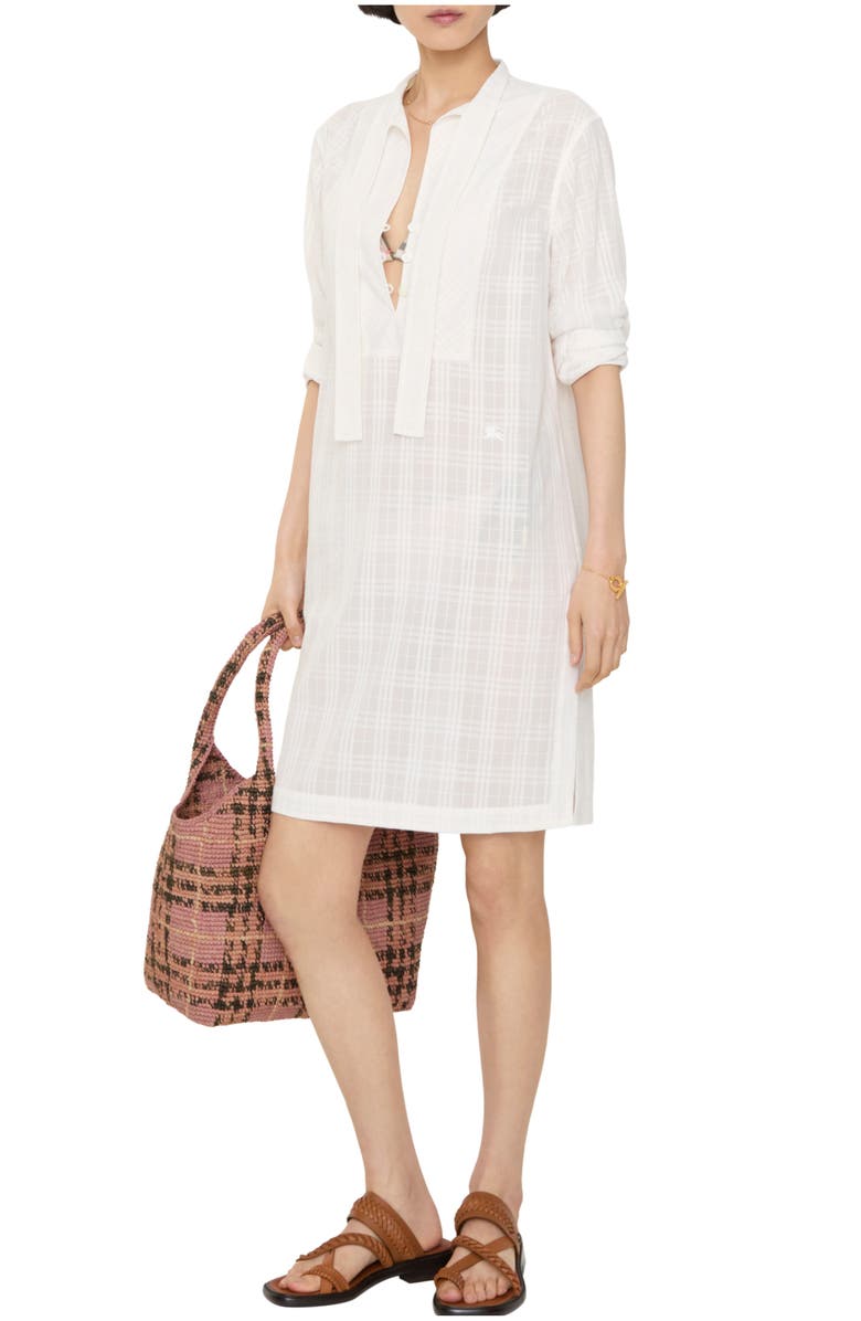 Burberry Check Cotton Voile Dress, Main, color, Chalk White