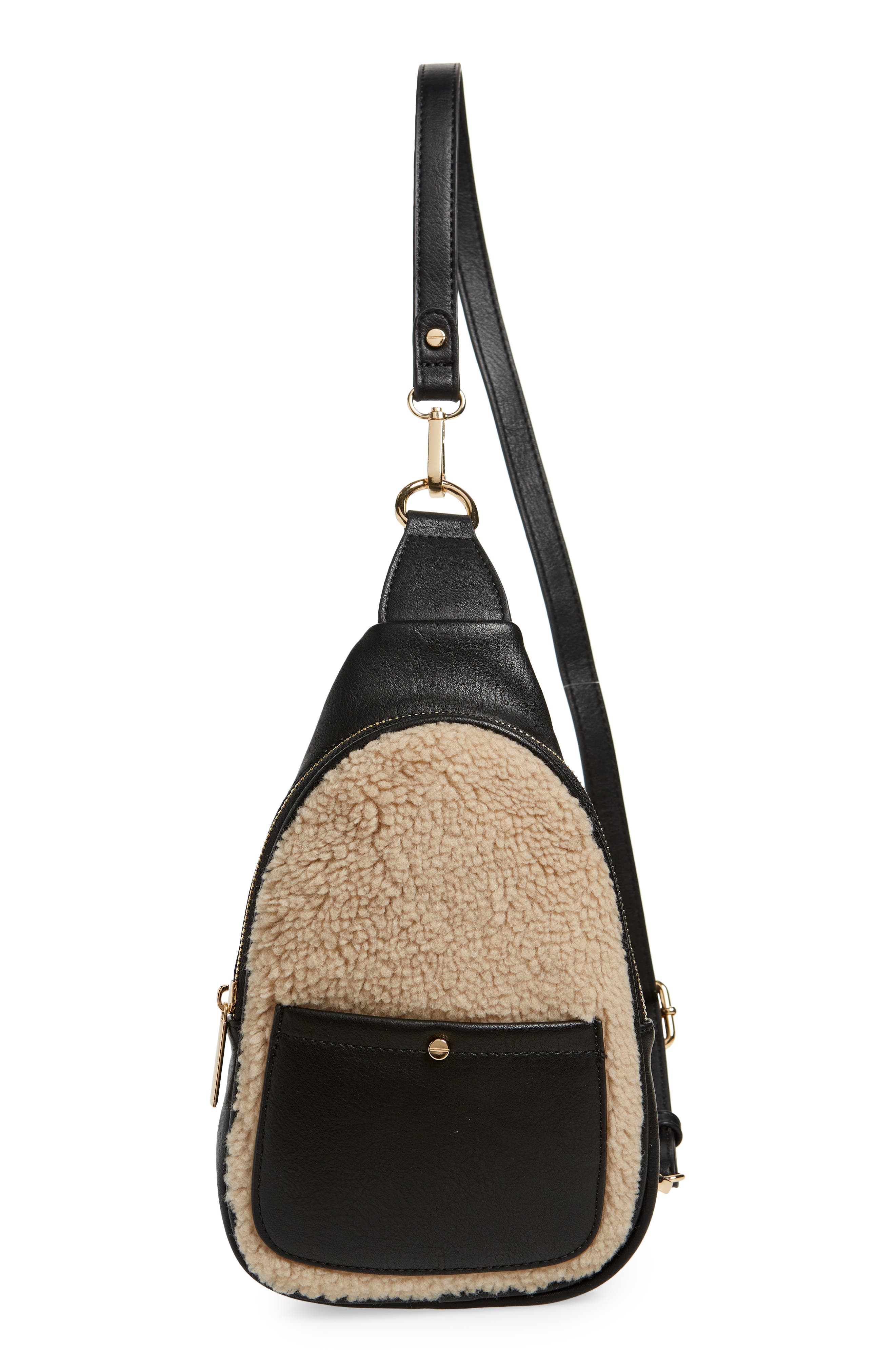 Gwen Mixed Media Water Resistant Sling Bag, Main, color, BLACK