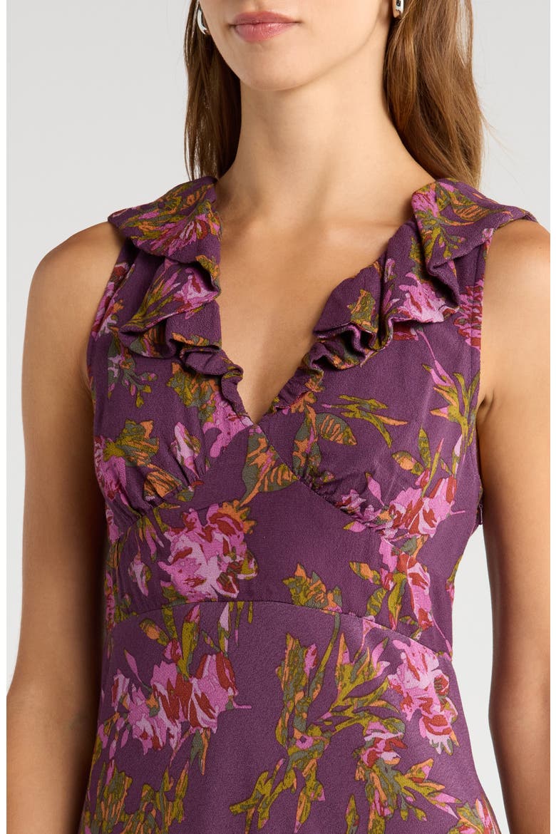 Ruffle Detail Sleeveless Midi Dress, Alternate, color, PURPLE- GREEN FERRAH BLOOM