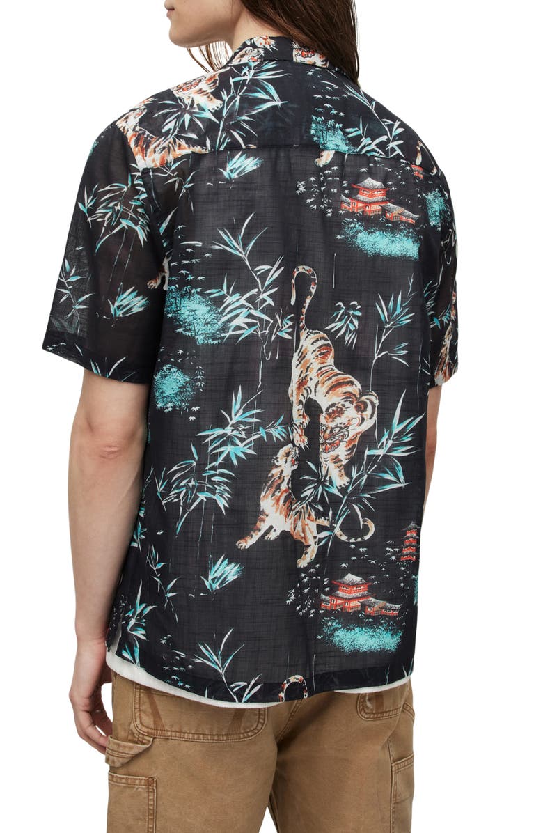 AllSaints Tagise Relaxed Fit Tiger Print Short Sleeve Cotton Button-Up Shirt, Alternate, color,
