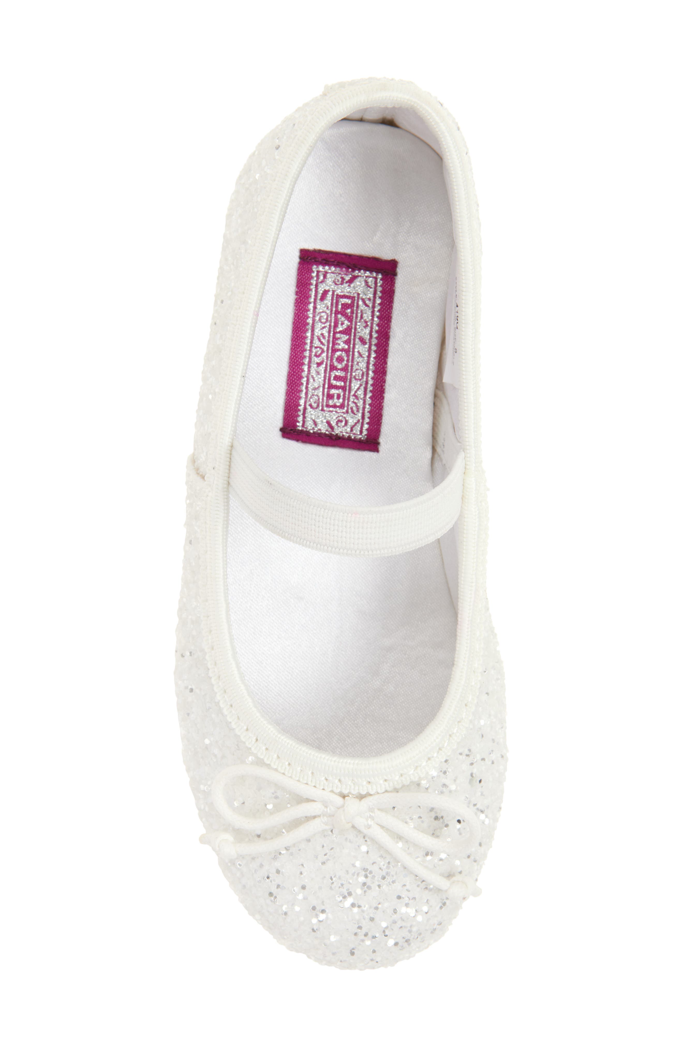 L'AMOUR Kids' Victoria Glitter Flat, Alternate, color, Glitter White