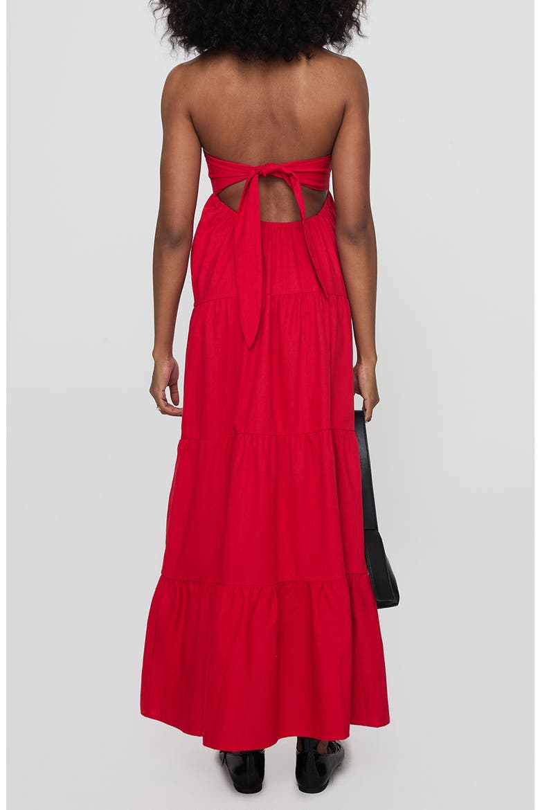 Kazia Strapless Tiered Cotton & Linen Maxi Sundress, Alternate, color, RED