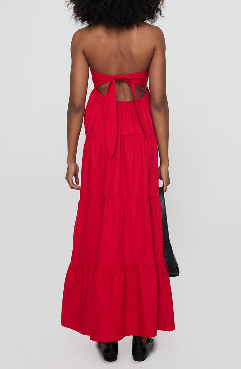 Princess Polly Kazia Strapless Tiered Cotton & Linen Maxi Sundress, Alternate, color, Red