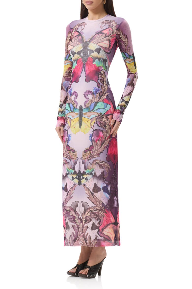 Didi Long Sleeve Mesh Maxi Dress, Alternate, color, ORNATE BUTTERFLY