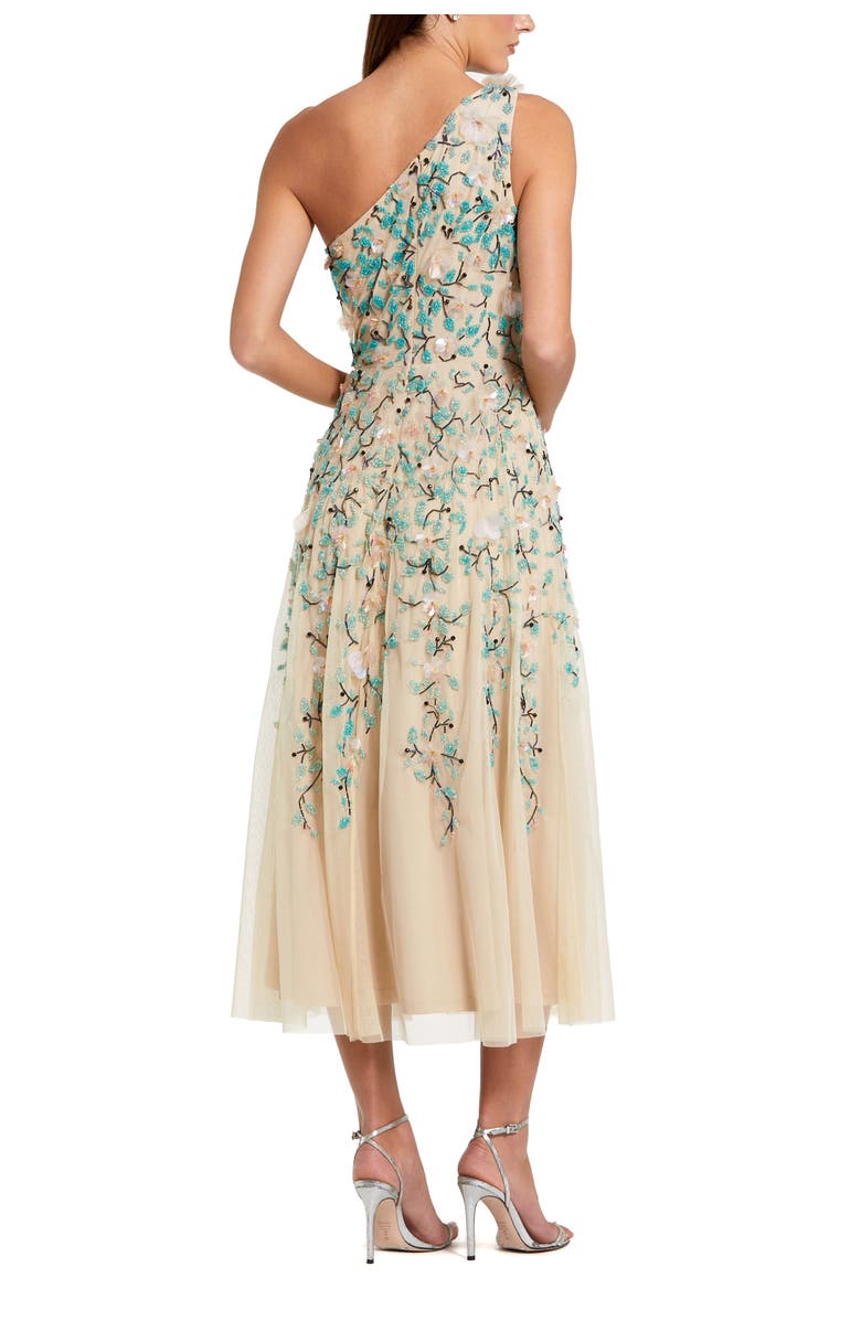 Mac Duggal Floral Embellished Mesh One Shoulder Midi Dress, Alternate, color, Nude Multi
