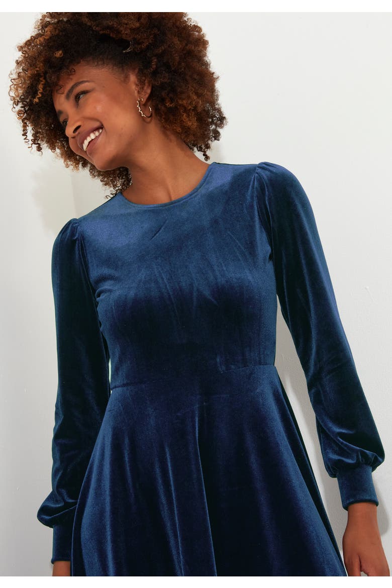 Crew Neck Velvet Midi Dress, Alternate, color, OCEAN TEAL