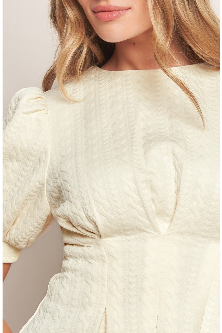 Puff Sleeve Textured Peplum Top, Alternate, color, CREAM