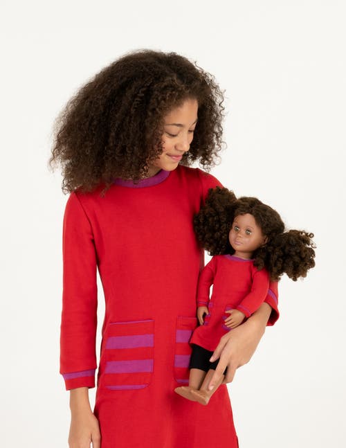 Leveret Girls Sweatshirt Dress With Matching Doll Dress In Red