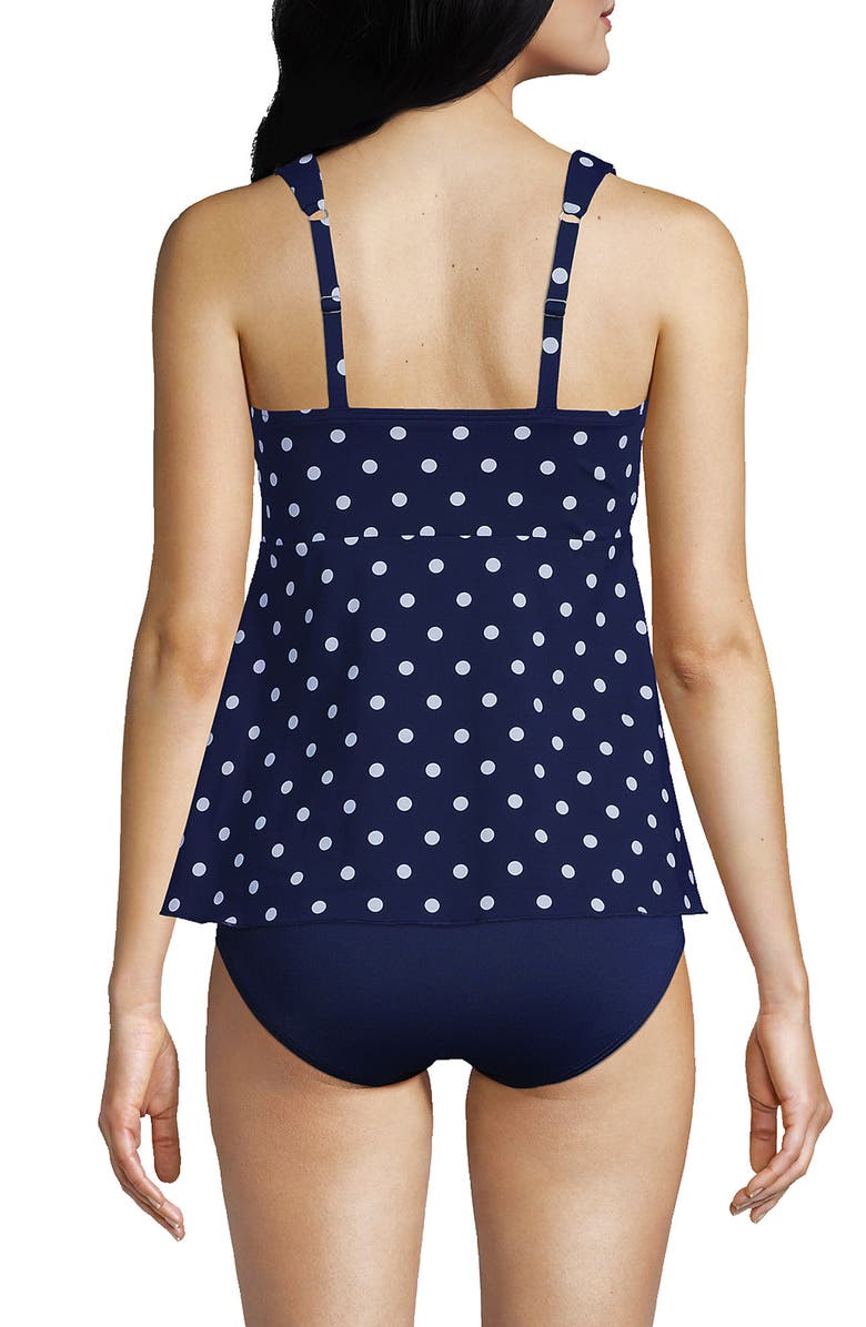 Lands' End Mastectomy Flutter Scoop Neck Tankini Top Comfort Adjustable Straps, Alternate, color, Deep Sea Polka Dot
