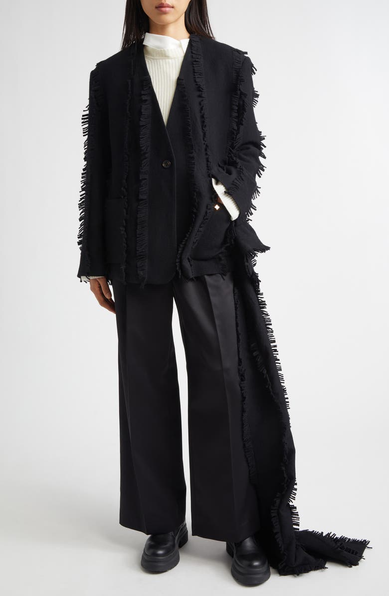 EENK Fringed Wool Jacket with Scarf Detail, Alternate, color, Black Wool