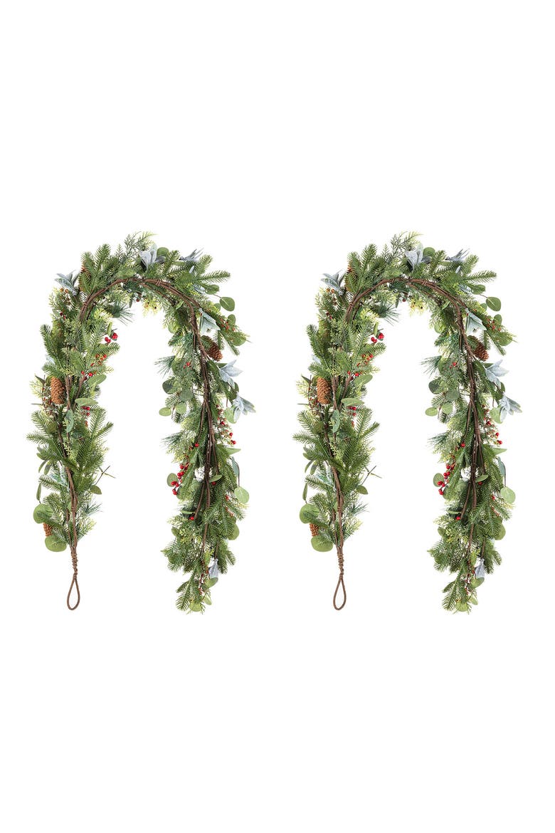Set of 2 Artificial Christmas Eucalyptus Garland, Alternate, color, Green