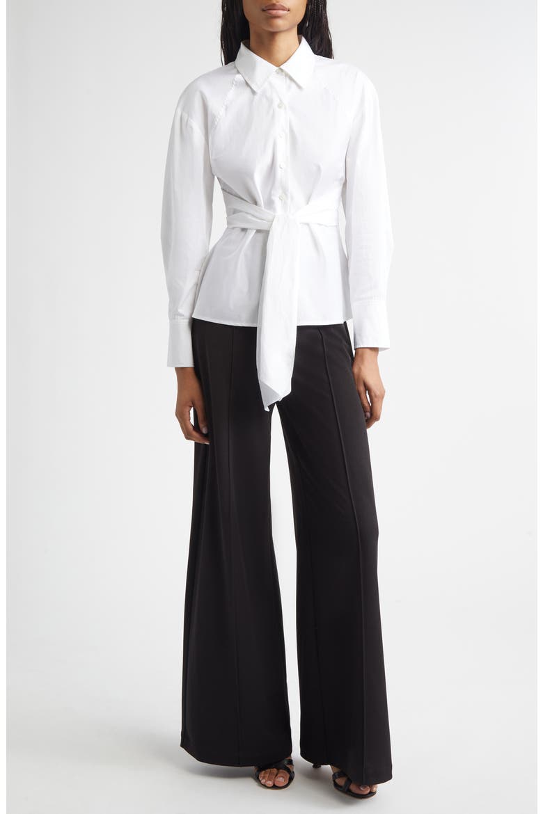 Carmine Crossover Back Detail Cotton Button-Up Shirt, Alternate, color, WHITE