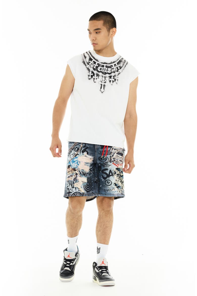 Stencil Cap Sleeve Cotton T-Shirt, Alternate, color, WHITE