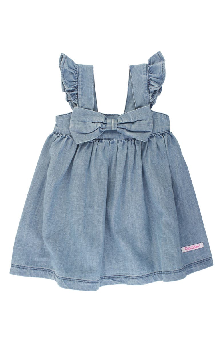 RuffleButts Flutter Sleeve Bow Dress, Main, color, Denim