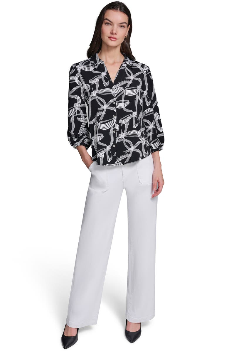 KARL LAGERFELD PARIS Bow Detail Button-Up Shirt, Alternate, color, 