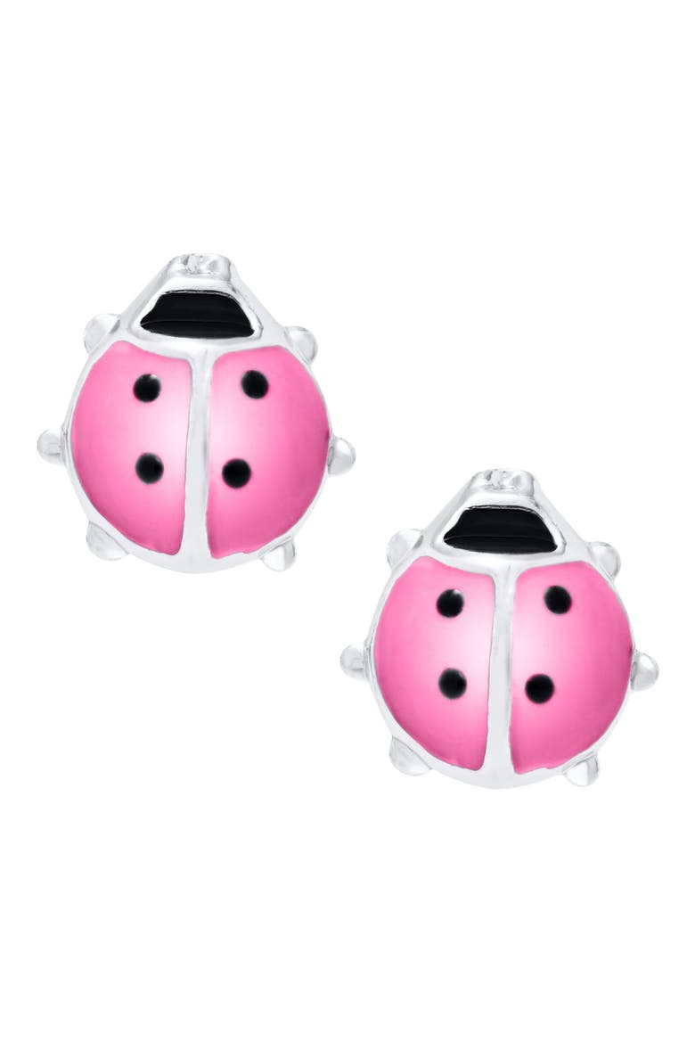 Ladybug Sterling Silver & Enamel Earrings, Main, color, SILVER