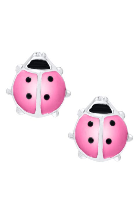 Ladybug Sterling Silver & Enamel Earrings (Baby)