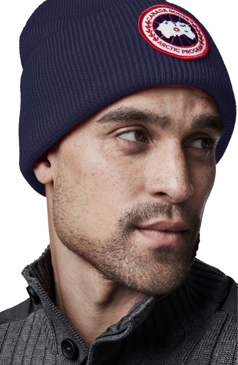 Canada Goose Arctic Disc Merino Wool Toque Beanie, Alternate, color, Navy Heather